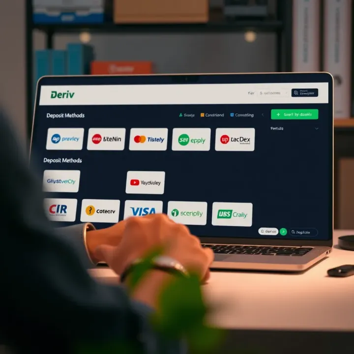 Screenshot showing various deposit methods available on Deriv platform
