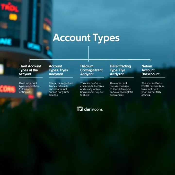 Graphical representation of different account types available on Deriv.com with feature highlights