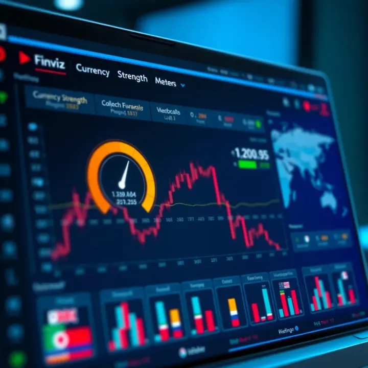 Dashboard displaying currency strength levels across multiple global currencies with color-coded indicators