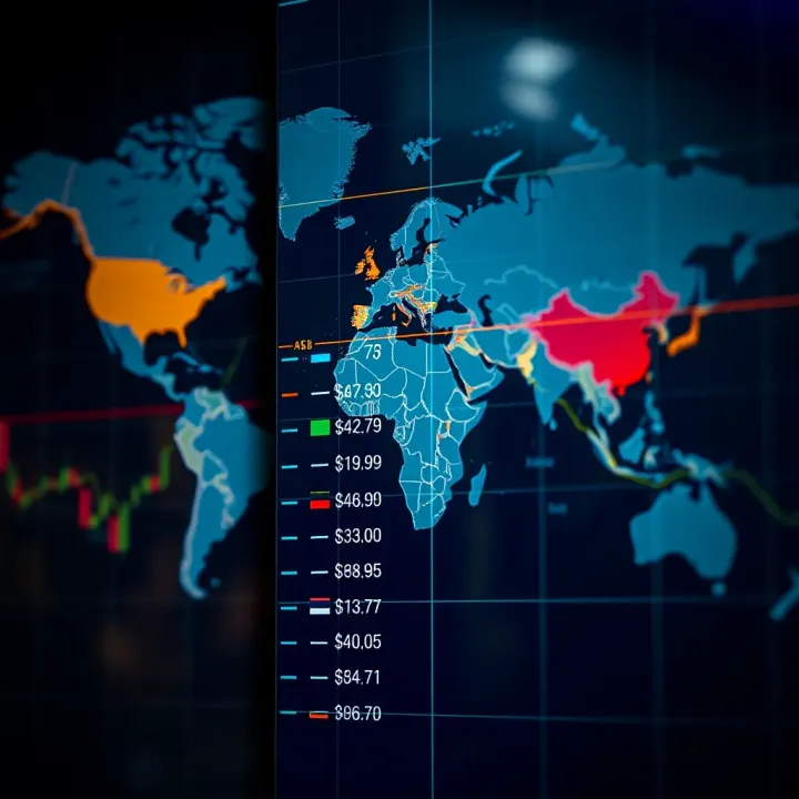 Global currency exchange rates displayed against a world map background