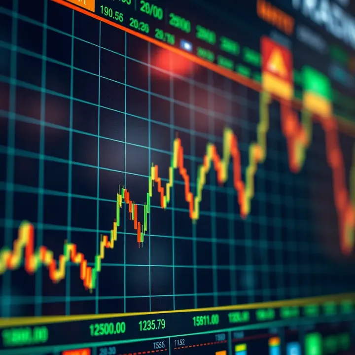 Graph showing currency exchange rates with upward and downward trends
