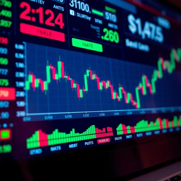 Close-up of digital financial graphs illustrating trading activity and deposit requirements