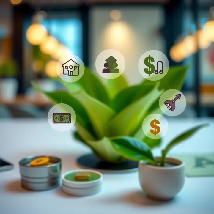 Illustration showing various financial options available under Lark funding with icons representing loans, grants, and investment opportunities