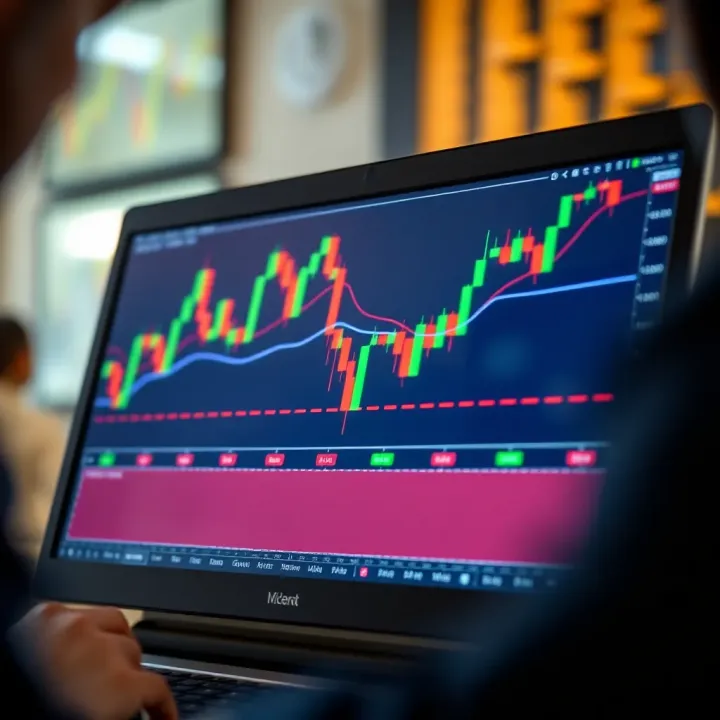Interactive candlestick chart showing price movements and volume indicators