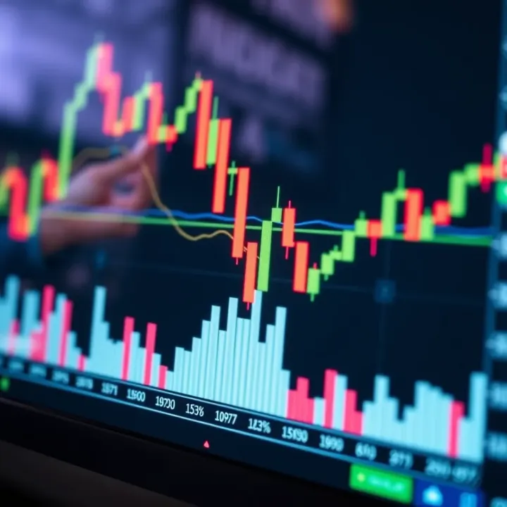 Candlestick trading chart displaying price trends and market fluctuations