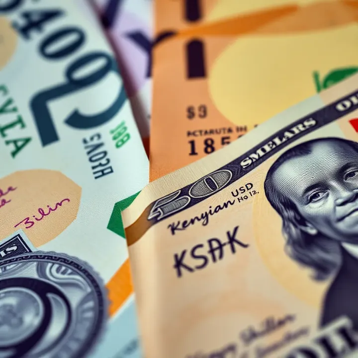 Close-up of Kenyan banknotes and US dollar bills side by side for currency comparison