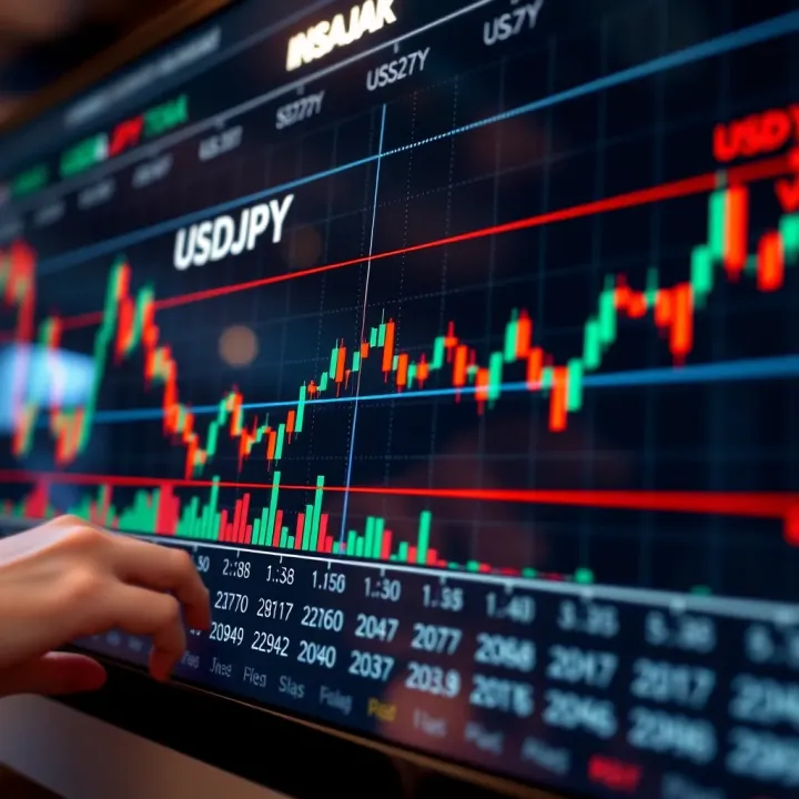 Chart displaying USDJPY currency pair fluctuations influenced by economic indicators and central bank decisions